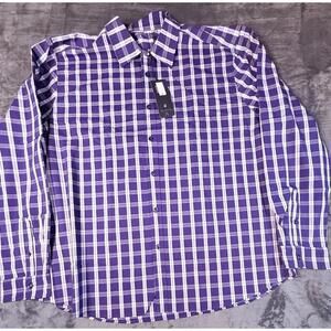 ANTIGUA Dress Shirt Mens 3XL White & Purple Plaid Long Sleeve New